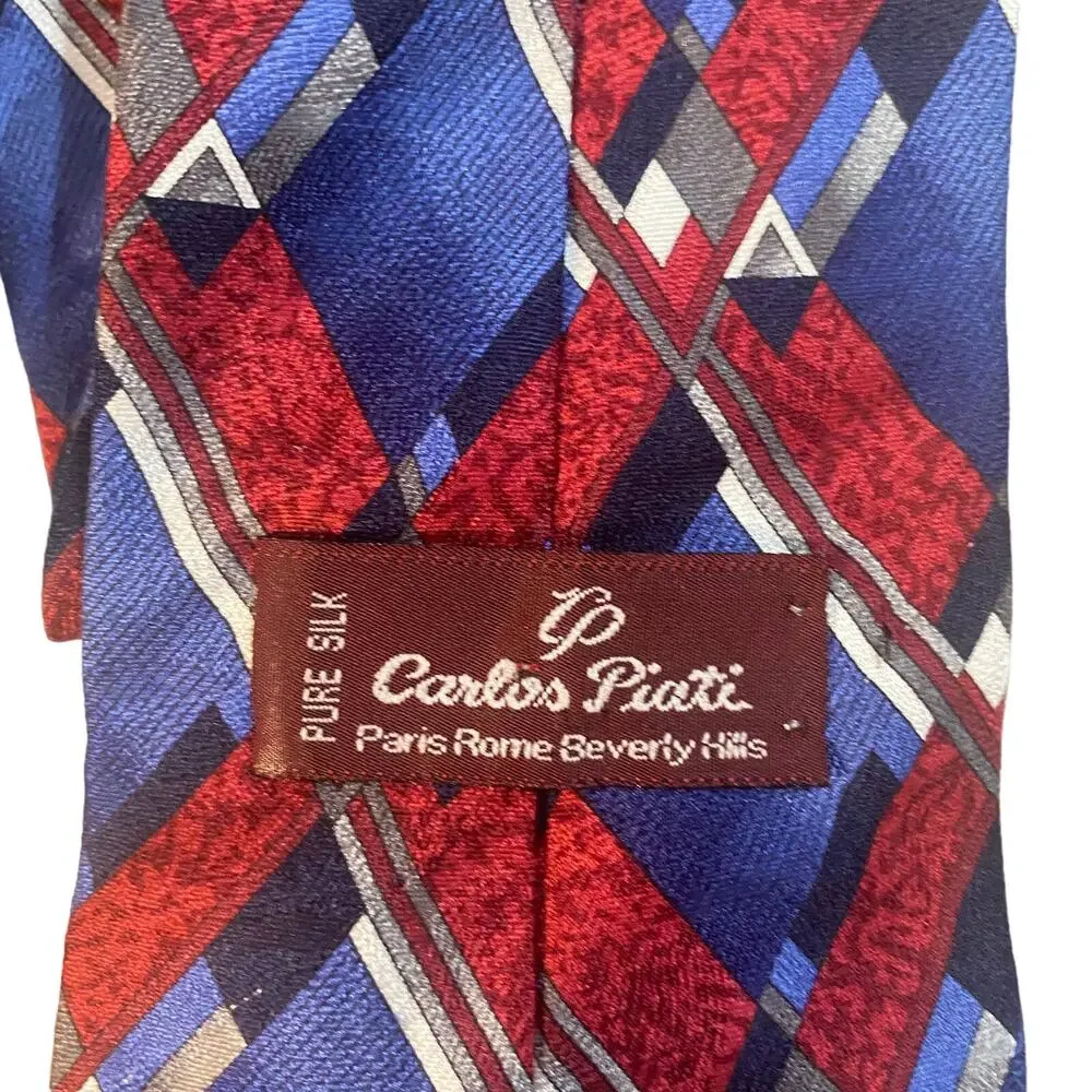 Carlos Piati Paris Blue Red Abstract 100% Silk Multi-Color Formal Tie Men 65 L